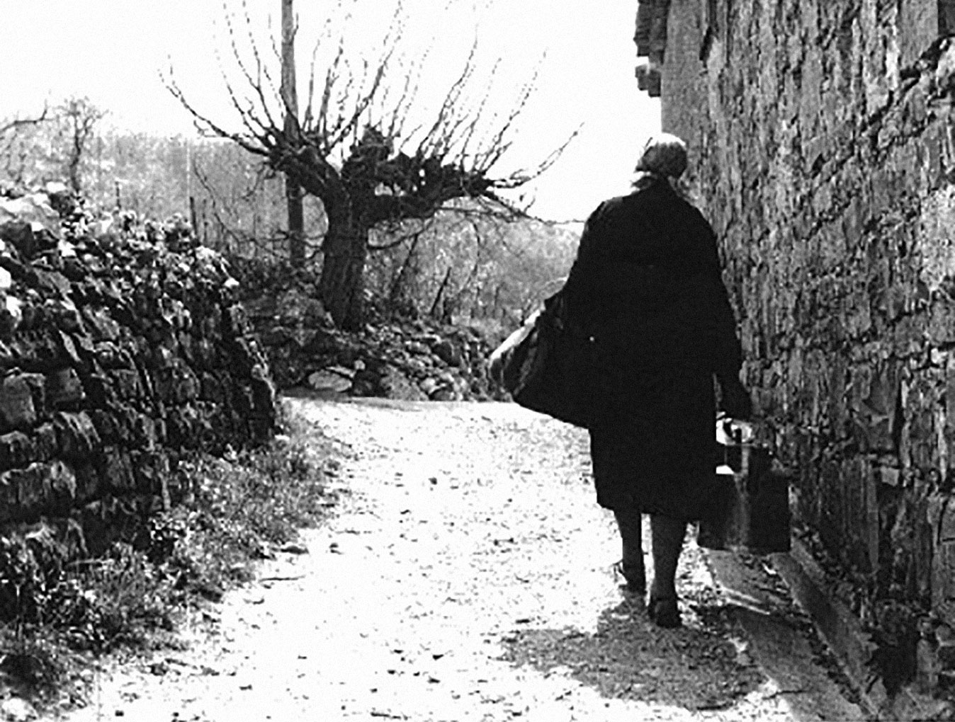 Mlekarica se vrača domov. Dolina, 13.4.1960 - Foto Mario Magajna.
Una donna del latte torna a casa. San Dorligo della Valle, 13/4/1960 - Foto Mario Magajna.