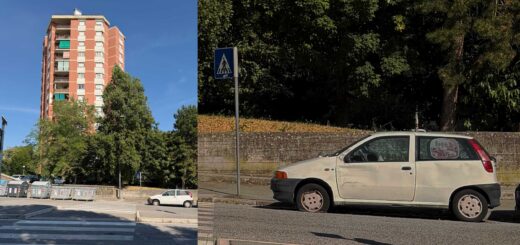 il relitto della Punto bianca nel piazzale Resistenza a Trieste - foto luglio 2026